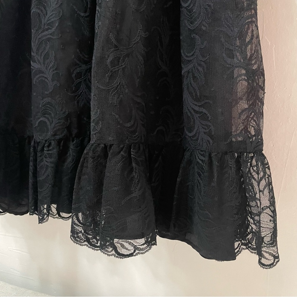 Vintage Black Lace Ruffle High Neck Drop Waist Whimsy Goth Romantic Dress - Picture 6 of 16